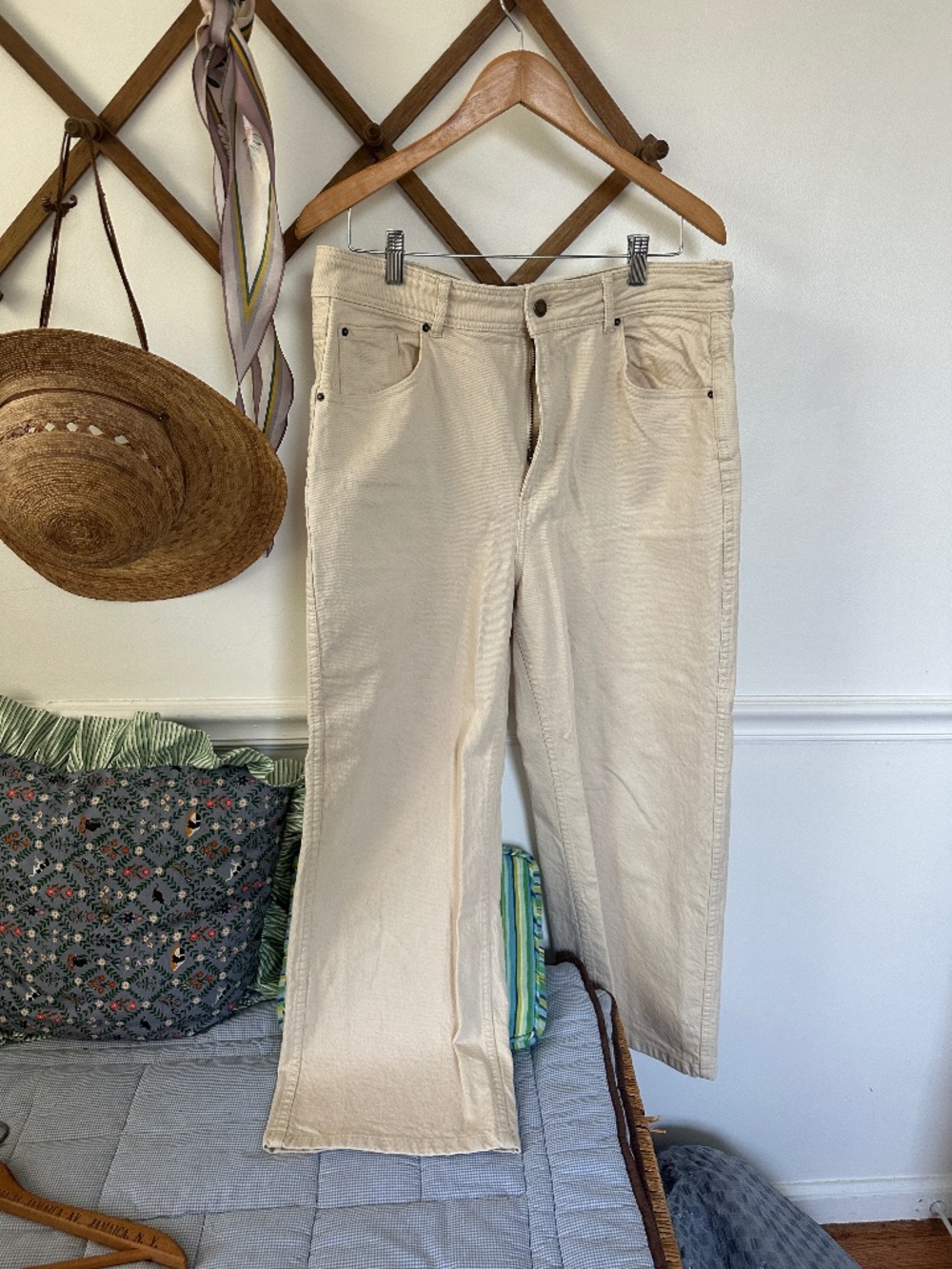Sézane Le Crop Jeans Mottled Ecru Wide Leg FR 44 US 12
